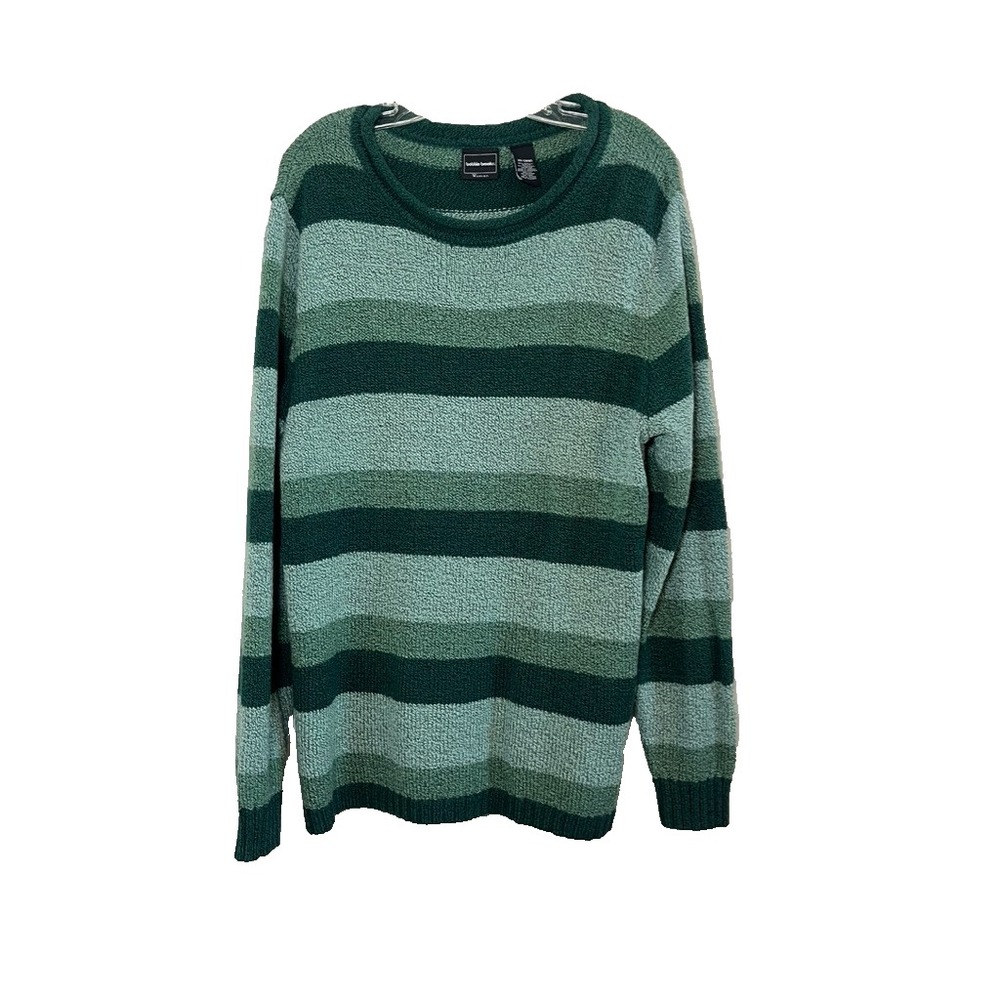 Colorful Roll Neck Striped Knit Sweater Green 2X Grunge 90s Ombre Classic Retro